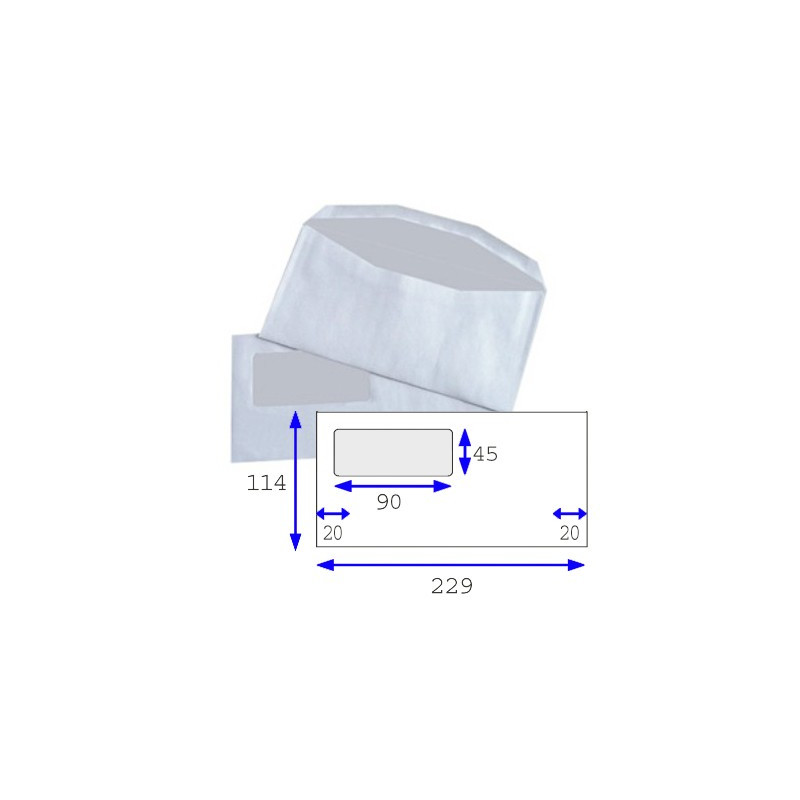 Enveloppes mécanisables inversées 114x229 - fenêtre 45x90mm 119BD/49BB