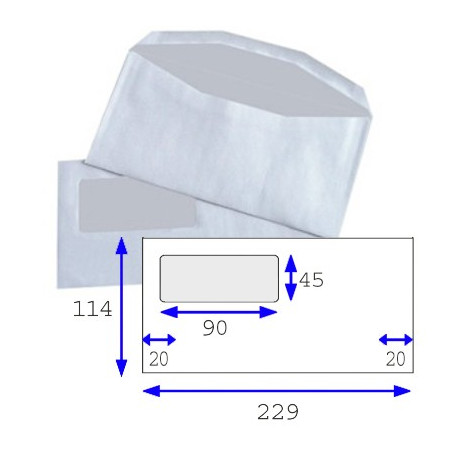 Enveloppes mécanisables inversées 114x229 - fenêtre 45x90mm 119BD/49BB