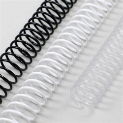 Spirales plastiques hélicoïdales A3 Pas 4:1 Ø 20mm -NOIR - BLANC ou TRANSPARENT